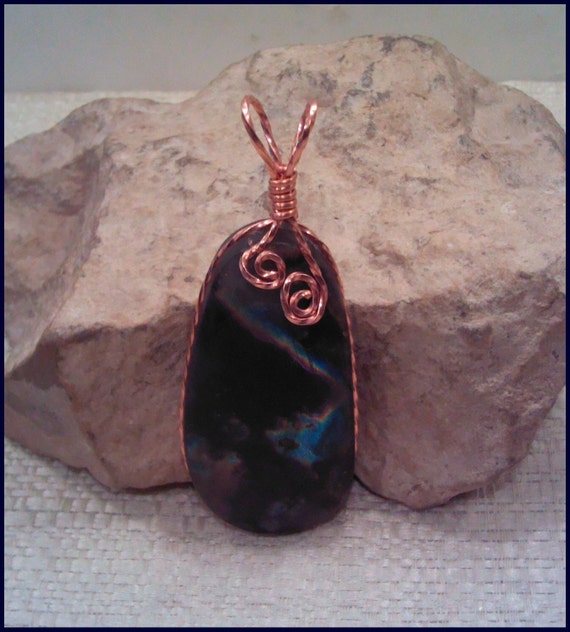 Labradorite Spectrolite Copper Wire Wrap Pendant Pw130