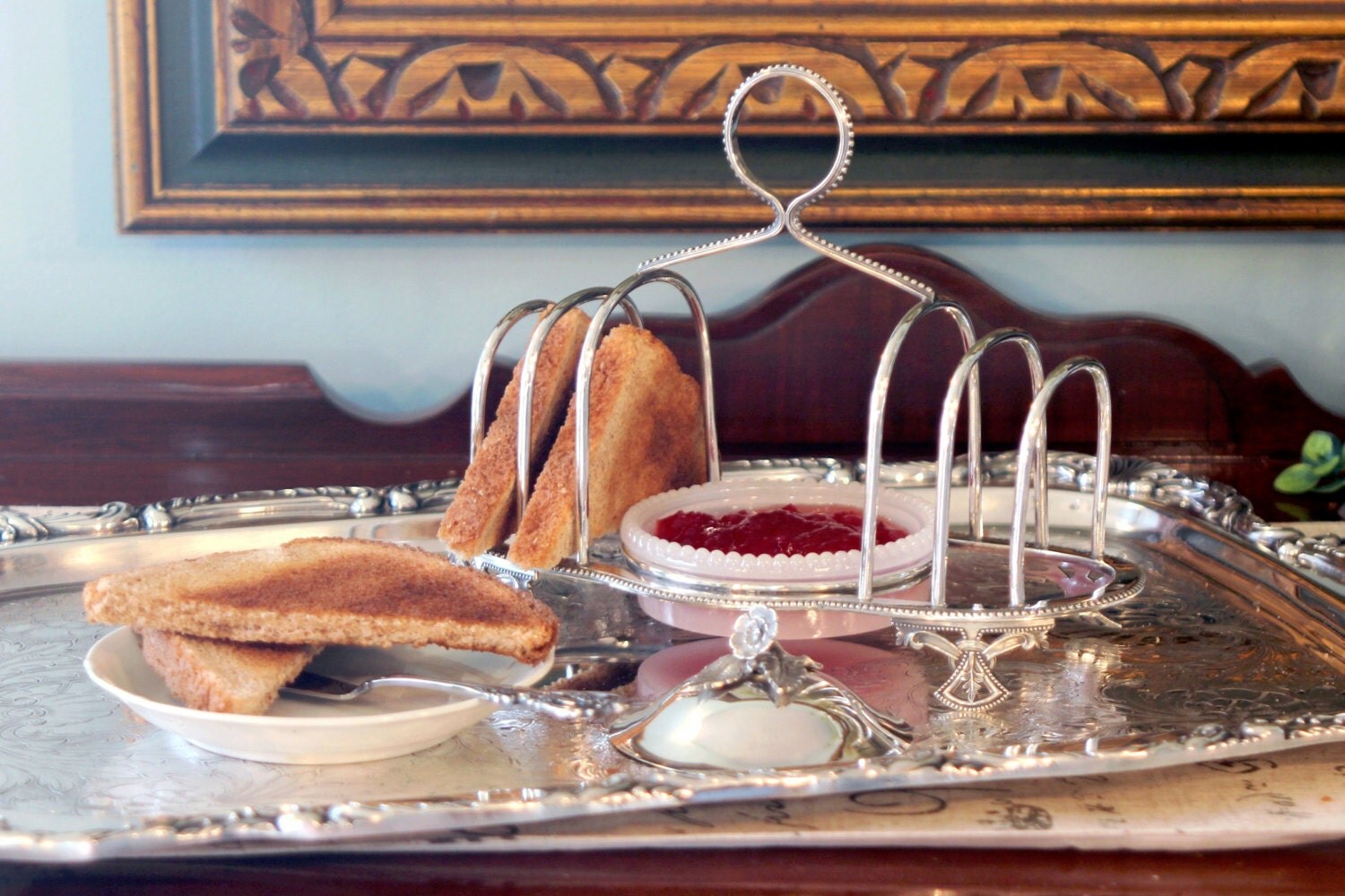 1800’s Victorian Silver Plate Toast Rack – Glass Jelly Dish Insert with ...