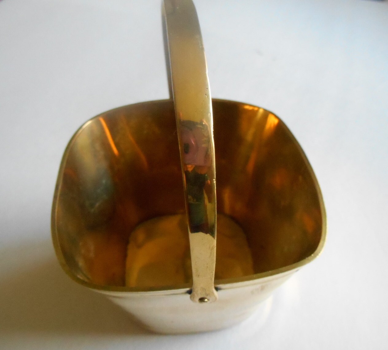 Small Brass Square Basket with Hinged Handle by AnnasRetroKitchen