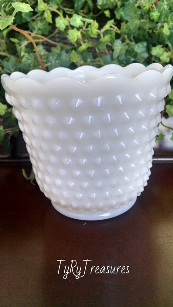 Items similar to Vintage Hobnail MILK GLASS Planter Fire King by