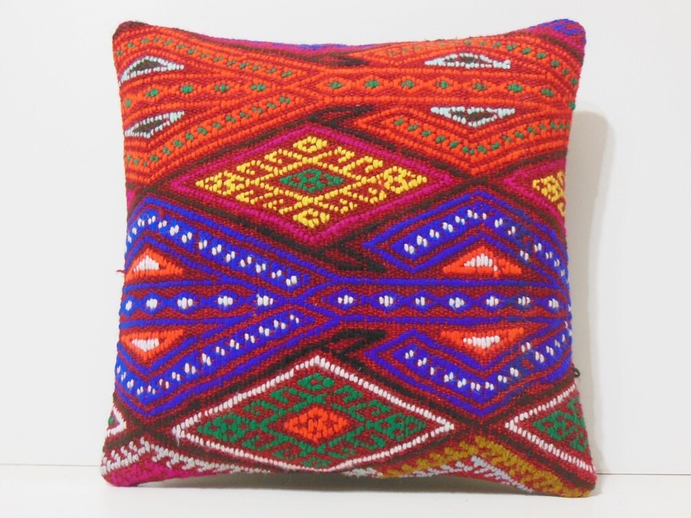 kilim pillow orange 18x18 DECOLIC purple pillow case green