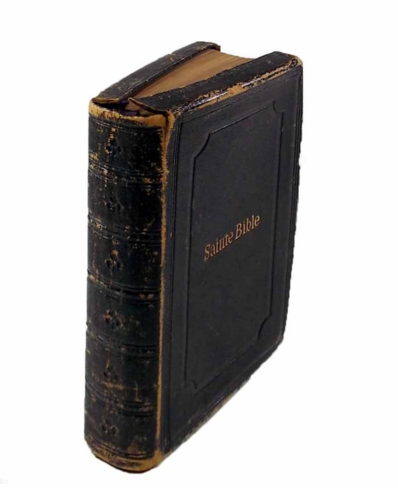 Rare 1880 Antique French Bible Black Leather Bible Antique