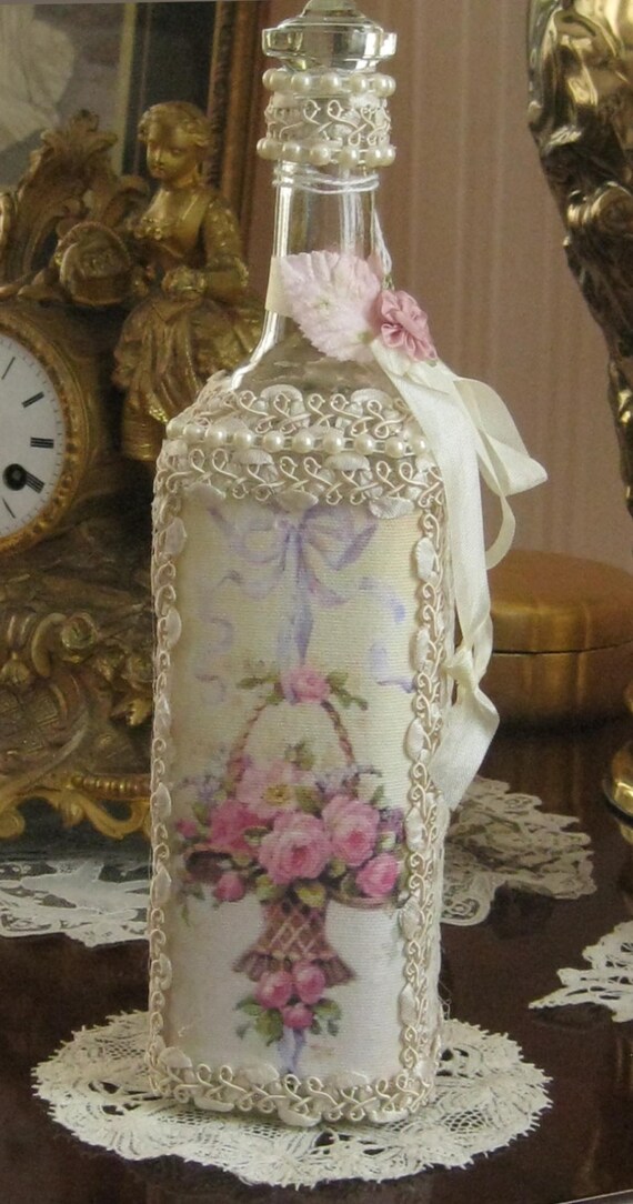 Mixed Media Altered Art Bottle Floral Design