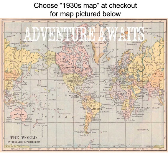 items similar to adventure awaits map print nursery world map vintage