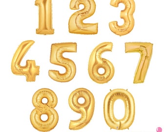 Gold Number Balloons - 16 inch Foil Mylar Balloons | Graduation, Birthday Party, Sweet 16, Bat / Bar Mitzvah