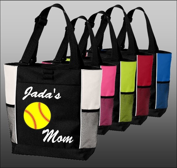 Custom Softball Mom Tote Bag in Five Colors with Personalized