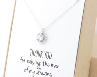Silver Solitaire Necklace-Thank You For Raising The Man- Cubic Zirconia Necklace- CZ Diamond Necklace- Mother of the Groom Gift - Dainty