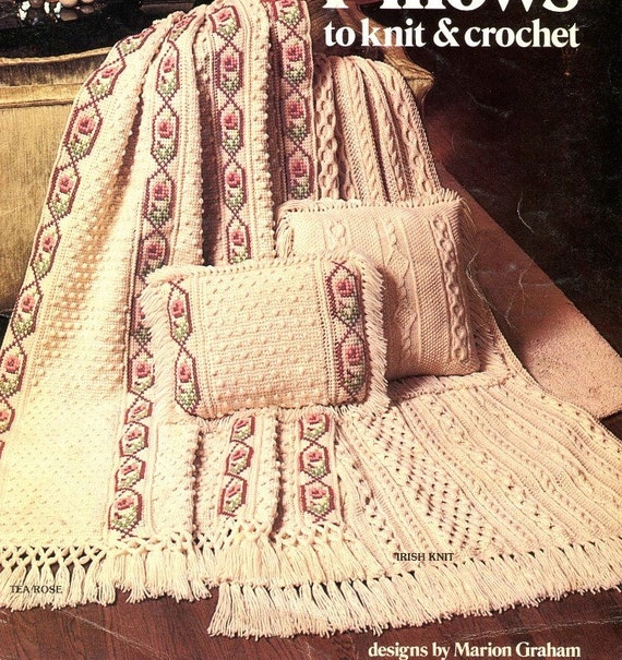 Knitting & Crochet Pattern Book AFGHANS and PILLOWS 9 Sets