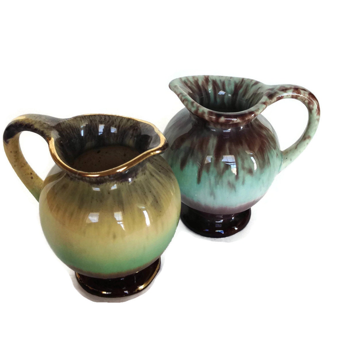 Vintage miniature pitchers drip glaze creamer pottery made in