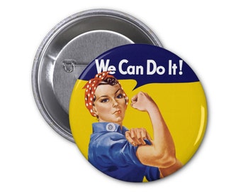 Rosie the Riveter Agenda Pinback Button or Fridge Magnet or Pocket Mirror we can do it feminist women rights 1.25" or 2.25"
