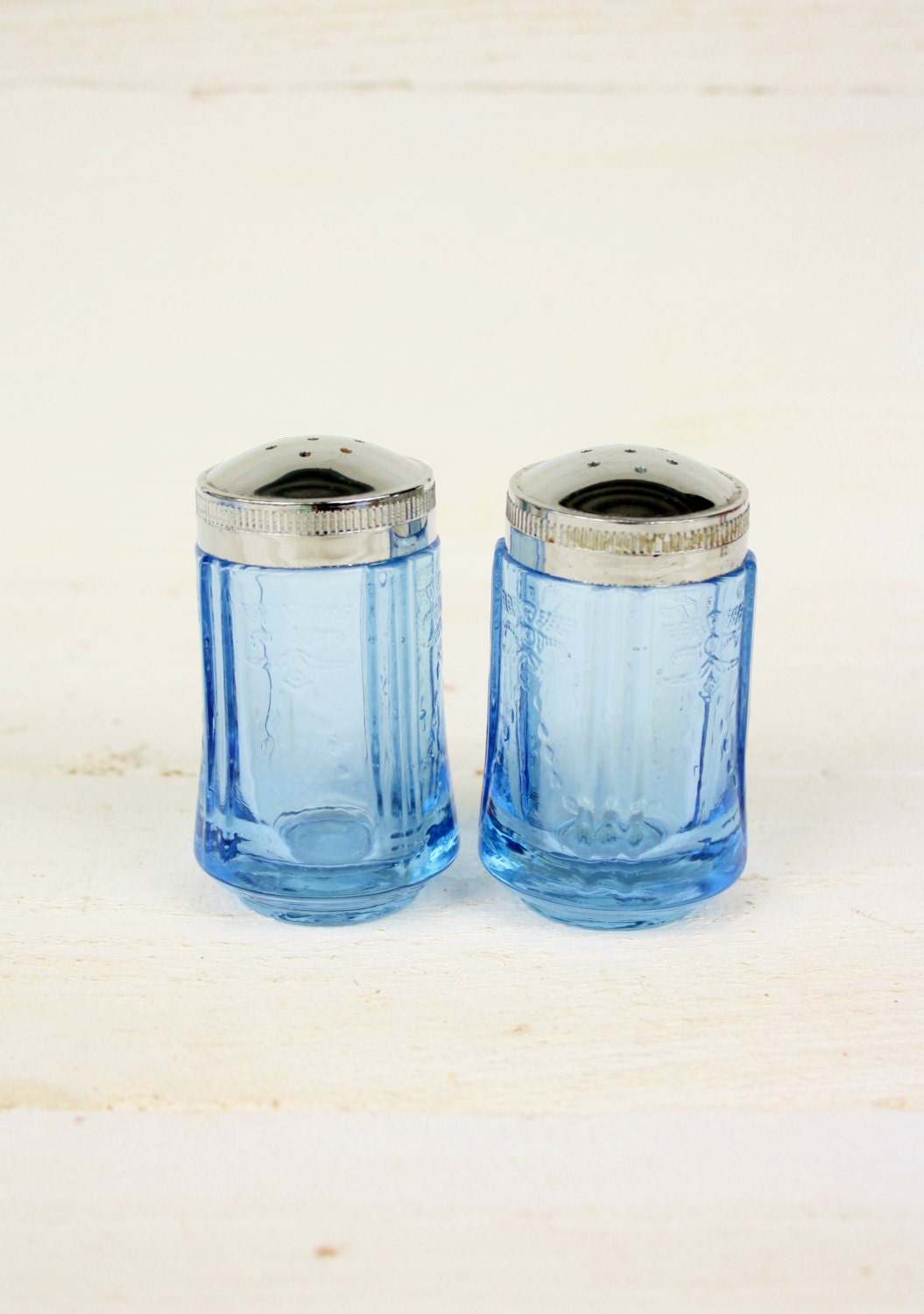 Vintage Blue Glass Salt & Pepper Shakers by NanasAtticFairy