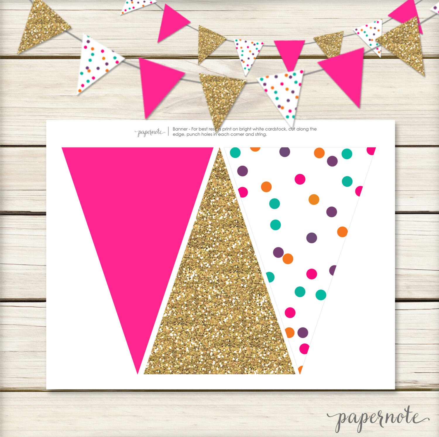 Instant Download // Hot Pink and Gold Banner // Polka Dot