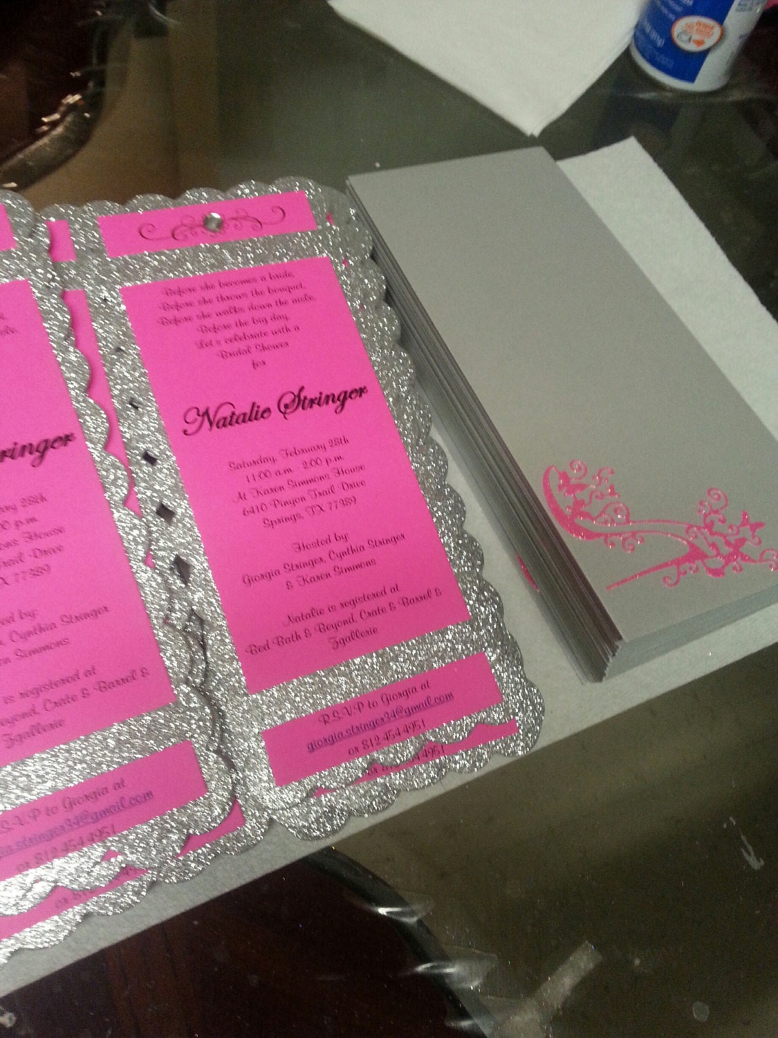 Pink and Silver Glitter Invitation for by InvitationsbyMarisol