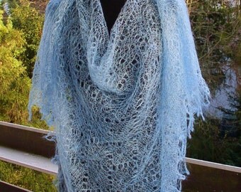 Scarf “cobwee”/ethnic/knitted/light blue color/elegant/autumn schal/virgin wool/ajour muster/elegant by ELENAMODA.
