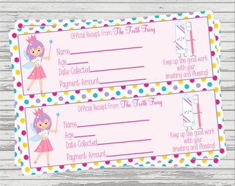 Tooth Fairy Receipt DIGITAL INSTANT DOWNLOAD
