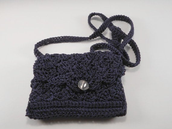 Navy Blue Nylon Crochet Crossbody Small Mini Purse Cell Phone