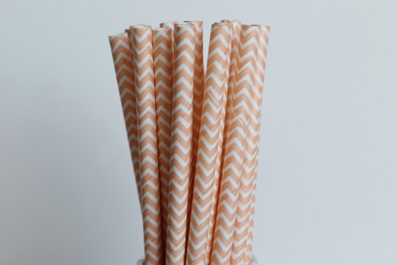 Peach Chevron Paper Straws-Peach Straws-Chevron Straws-Wedding Straws-Party Straws-Mason Jar Straws-Blush Straws-Zigzag Straws-Paper Straws Il_570xn