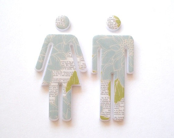 Bathroom Sign Wall Decor Light Blue Flowers & by creativetypes