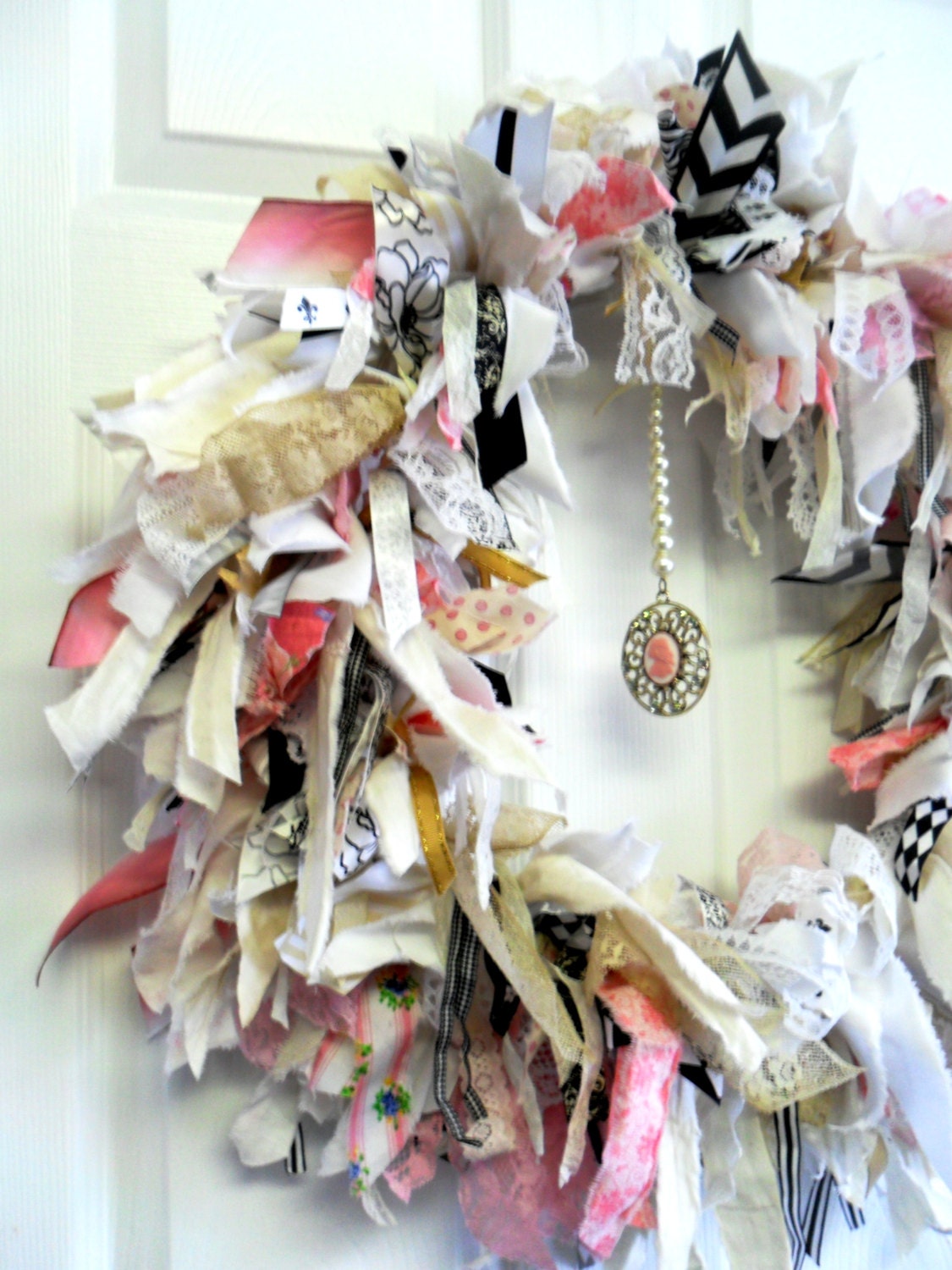 shabby chic wreath rag wreath fabric wreath pink decor shabby chic wreath rag wreath fabric wreath pink decor