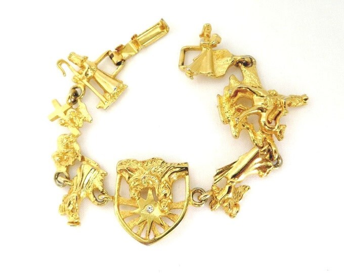 Vintage Angels Bracelet, Gold Tone Wise Men, Religious Bracelet, Gift for Her