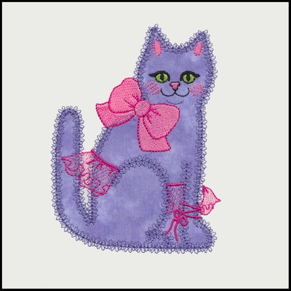 Calico Cat single 5 applique machine embroidery design. Actual