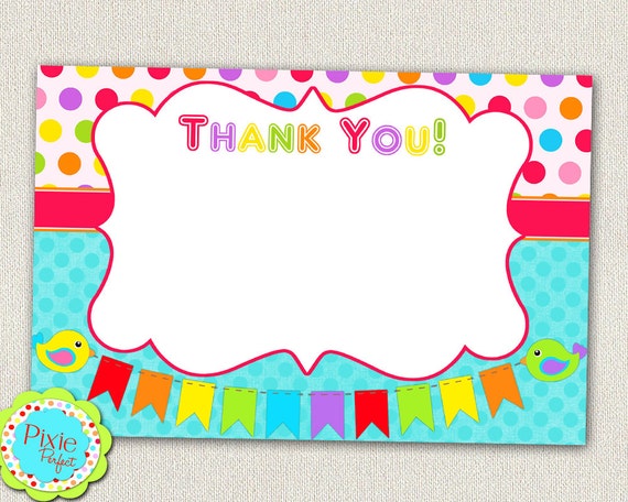 Rainbow Thank You Cards Rainbow Birthday by PixiePerfectParties