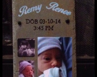 Slate or wood plaque baby announcement, nursery decor.
