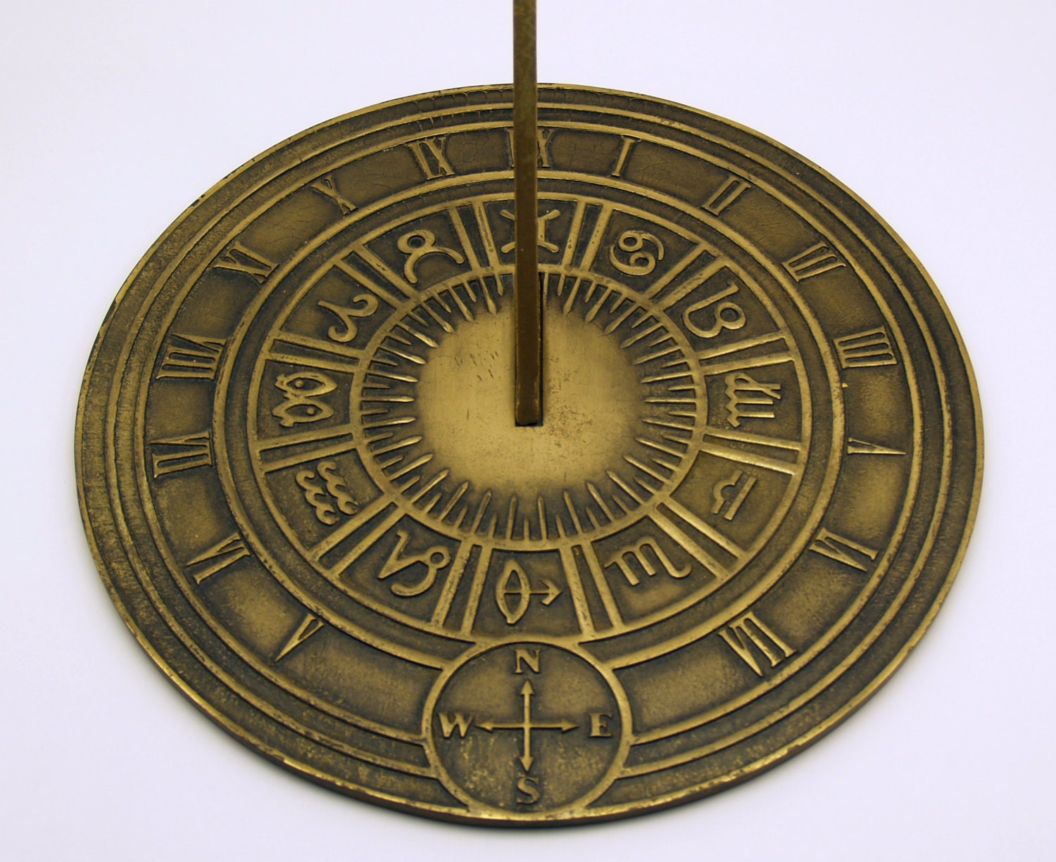Large Brass Sundial with Astrological Symbols 12