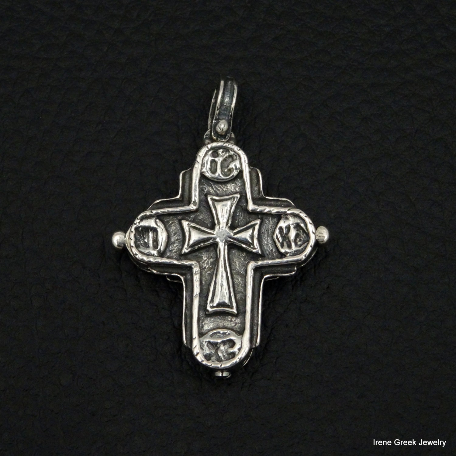 Byzantine Style Cross Pendant 925 Sterling Silver Greek