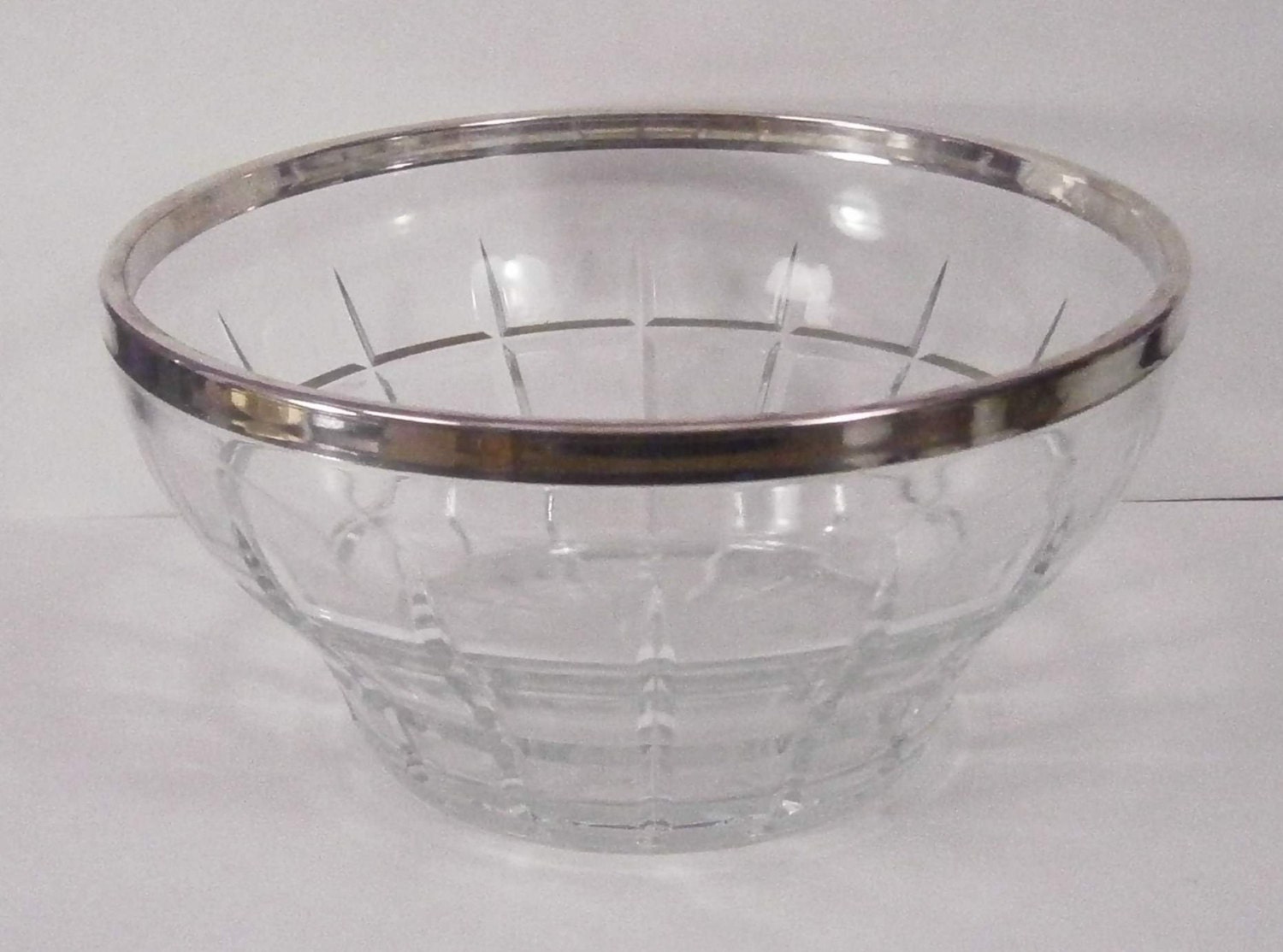 Vintage Silver Rimmed Cut Glass Salad Bowl