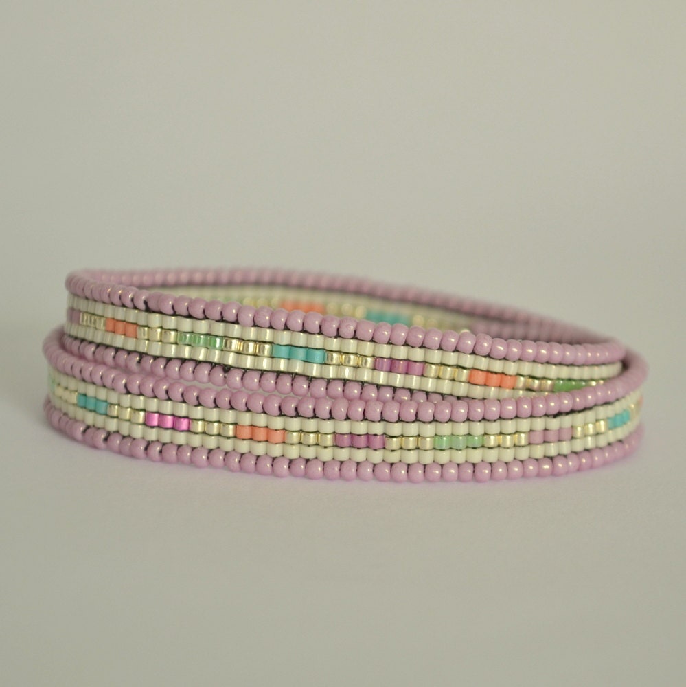 Beaded Wrap Bracelet Bead Loom Bracelet Pink Multi colour