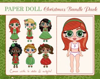 Items similar to Christmas Paper Dolls, PDF Printable, 2 dolls, 6 ...
