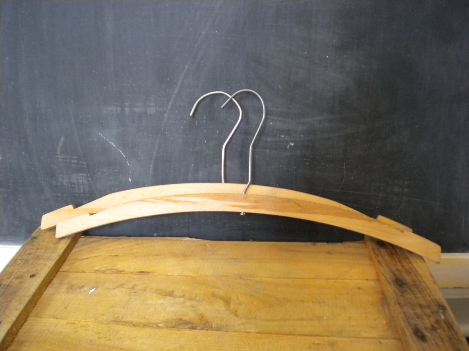 Two Vintage Wooden Hangers / Wooden Hanger Photo Display / Wooden