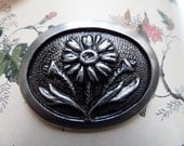 Metalwork Flower Brooch,1960s Flower Pin,Figural Metal Brooch,Metal Flower Pin,Flower Metal Pin,Oval Flower Brooch,Silver Tone Oval Brooch