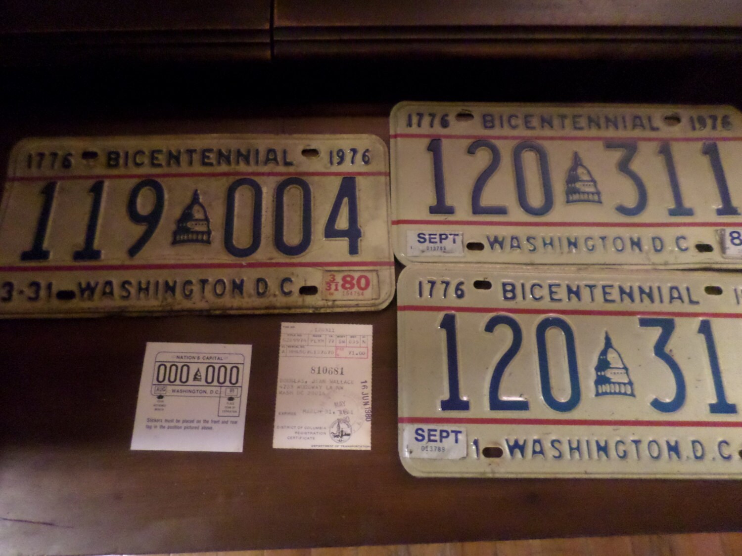 Vintage 1976 Washington DC Bicentennial License Plate Set