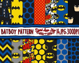Batman inspired digital paper, seamless pattern - 14pcs 300dpi (paper crafts, card making, scrapbooking)