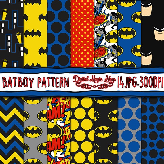 Batman inspired digital paper seamless pattern 14pcs 300dpi