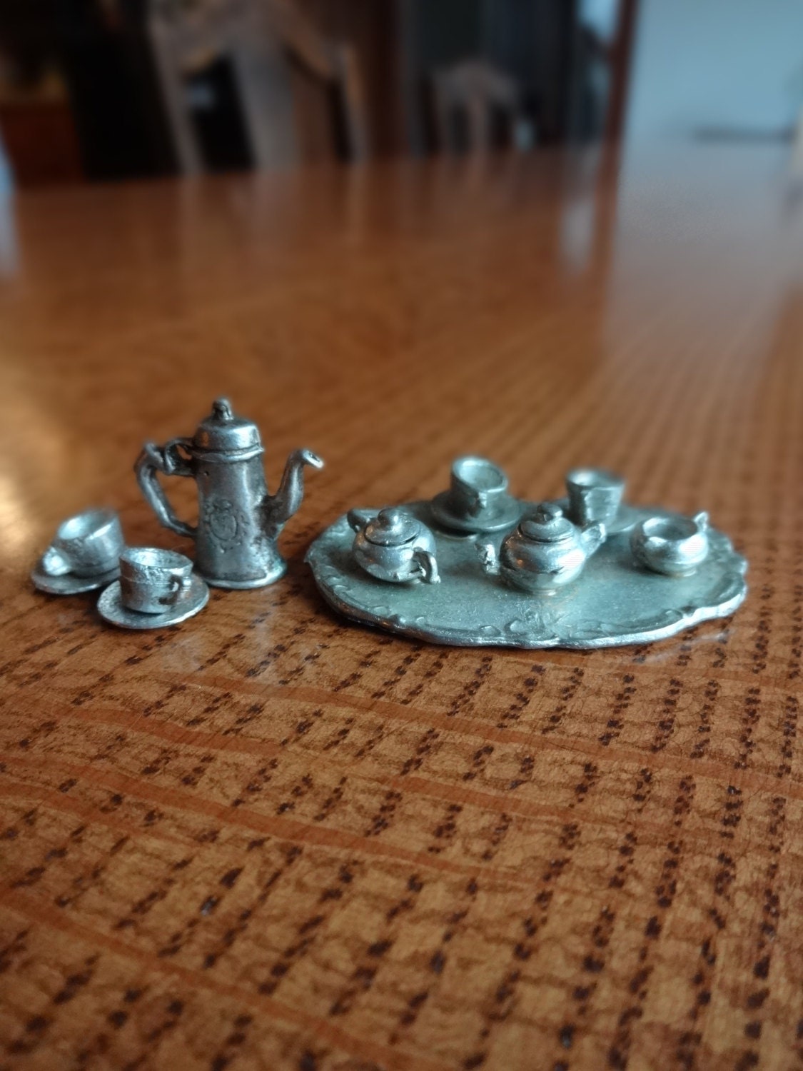 miniature pewter tea set