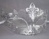 Silver / Grey laser cut metal masquerade mask perfect for wedding masquerade parties, masquerade ball mask for new years party