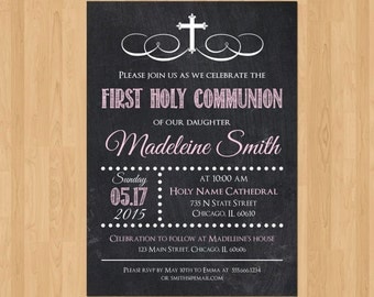 First Communion Invitation Girl, First Communion Invitations for Girls, First Communion Invitation Printable, Party Girl Twins Chalkboard