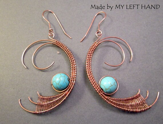 Items Similar To Turquoise And Copper Wire Wrapped Dangle Earrings