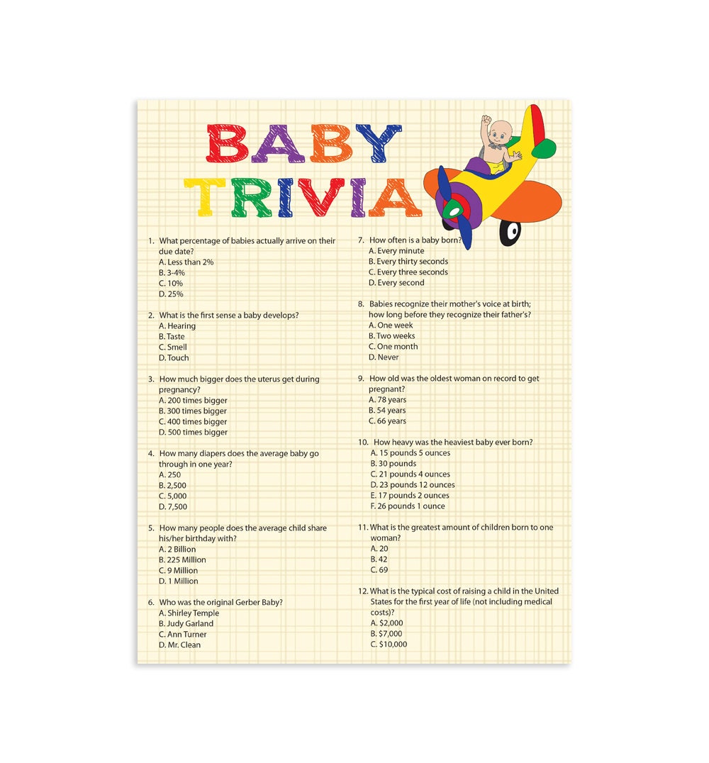 Baby Shower Game Baby Trivia Printable