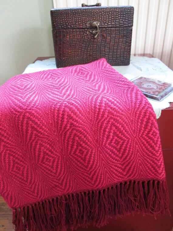 Hand Woven Throw Lap Blanket Burgundy and Red Cotton