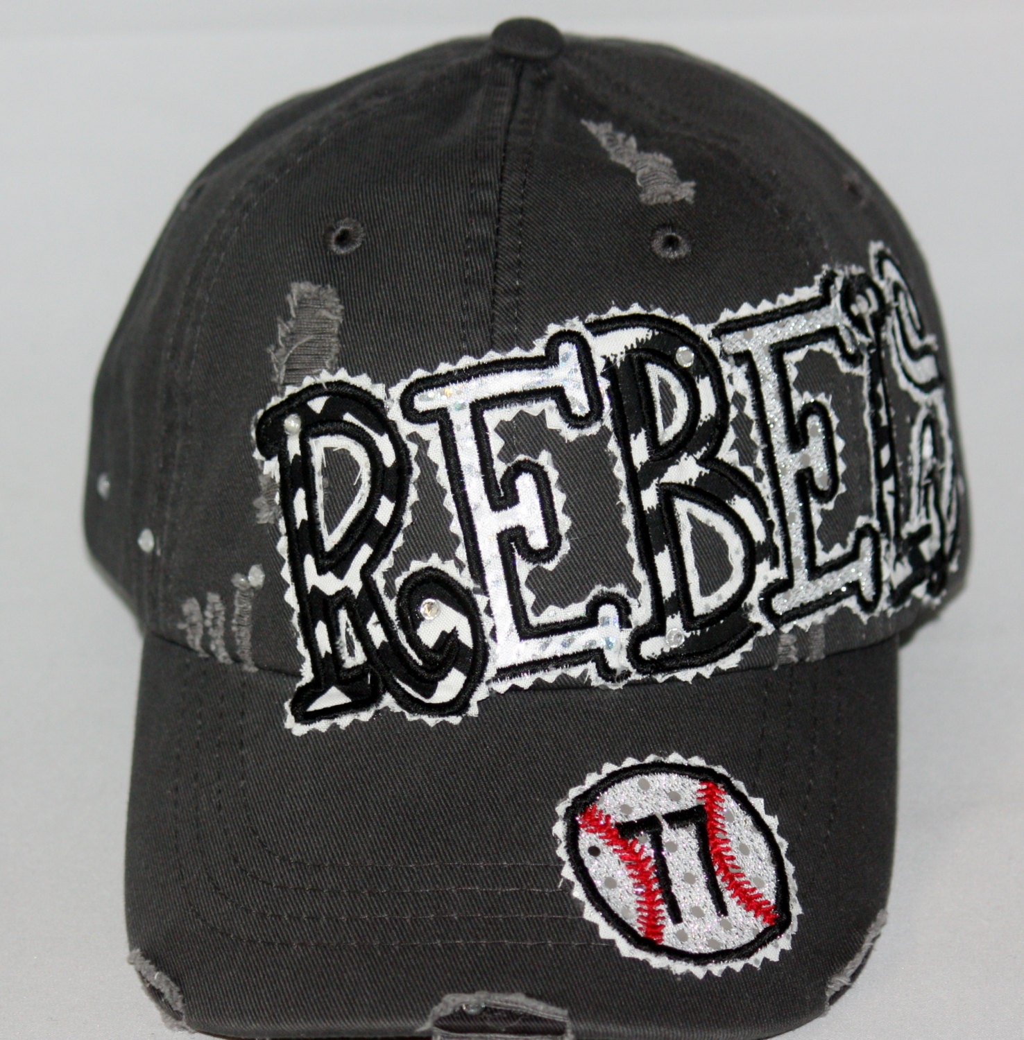 Custom baseball hat. Embroidered applique Rebels hat.