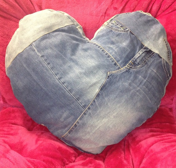 Valentine's Day Heart Shaped Denim Pillow