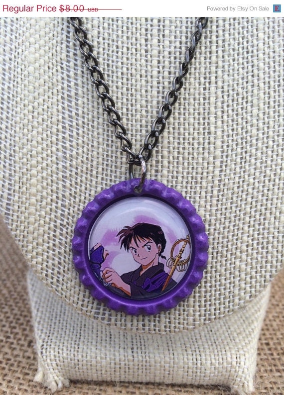 Nerd Sale Inuyasha Miroku Bottle Cap Necklace By Cumbercorner