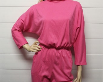 Awesome 80's High Collar HOT Pink Jumpsuit Jumper Sz Small-Medium