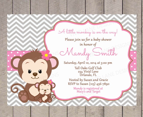 Pink And Brown Monkey Baby Shower Invitations 10