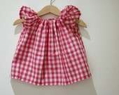 Gingham pink cotton shirt, top flutter sleeves, girl clothing, summer clothing