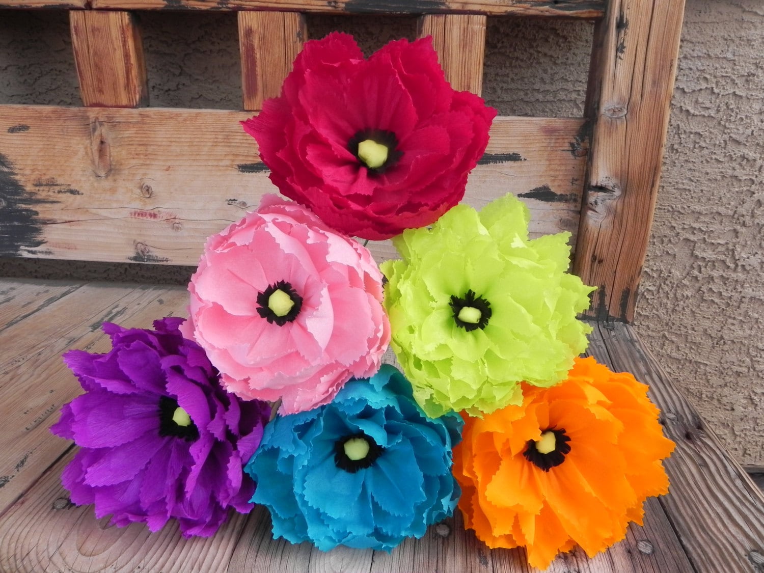 Mexican Crepe Paper Flowers Set of 6 Multicolor We Make